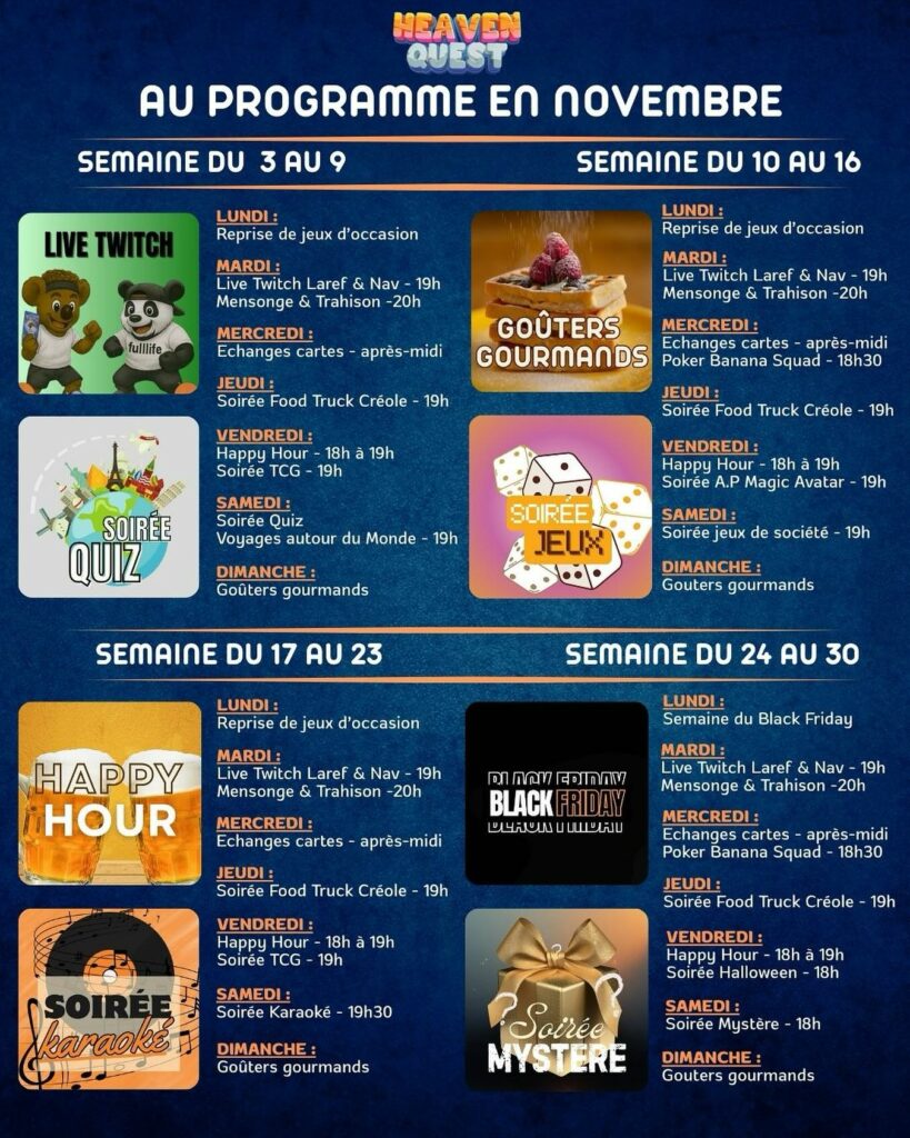 Planning du mois de novembre 2025