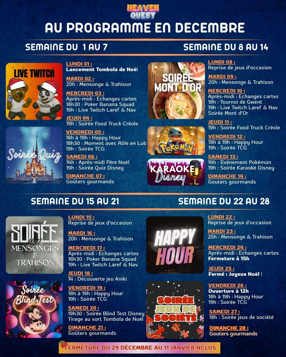 planning animations heaven quest mois de décembre 2025